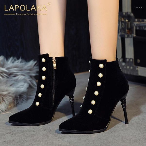 

lapolaka 2021 fashion plus size 50 pearls elegant trendy fashion boots women shoes chic stylish party booties lady1, Black