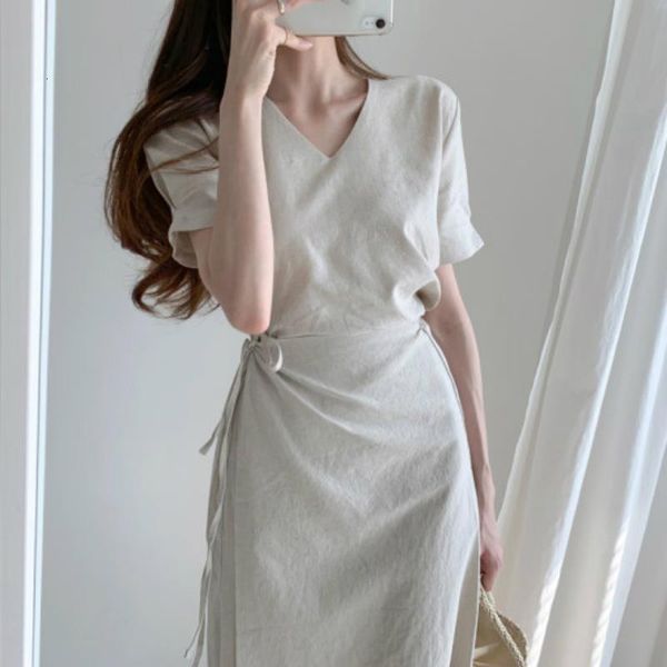 

elegant wrap dresses sheath column women summer v neck cotton bodycon short sleeve fake two piece solid color, Black;gray
