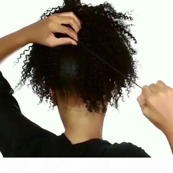 

afro kinky curly ponytail human hair,natural african hairpieces african hair extension ponytails horsetail with clips(black) 120g