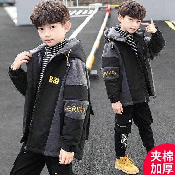 

plush coat winter new hooded children's thickened zipper shirt korean zhongda children, Black