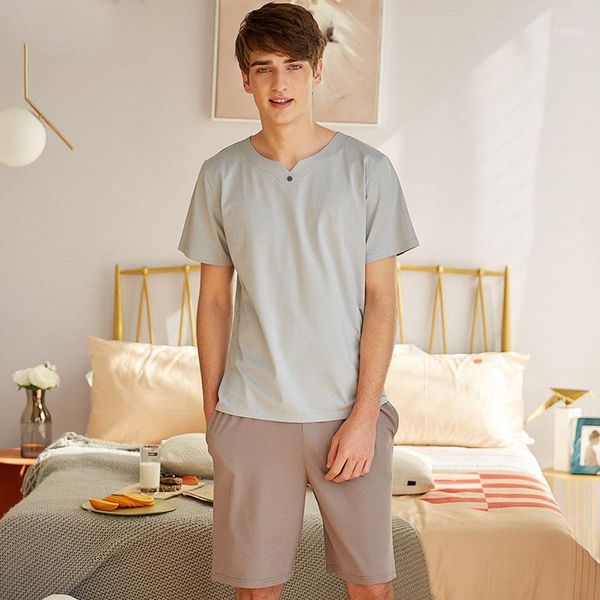 

male modal cotton v-neck short-sleeved shorts pajamas suit thin soft cool can be worn outside plus size home sleeping clothes1, Black;brown