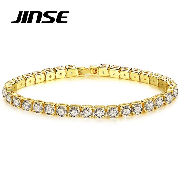 

link, chain jinse gold color cubic zirconia tennis bracelets for men women fashion jewelry crystal bracelet bangle pulseira feminina, Black