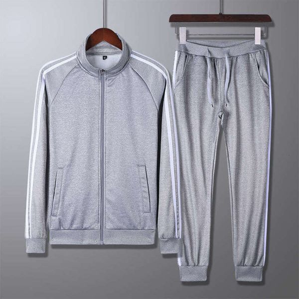 

and autumn men's leisure sports spring running sweater zipper two-piece suit three bar team class teacher's clothes, Gray