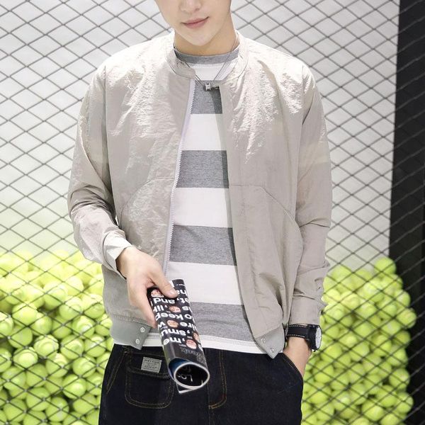 

new zipper uv-protection wear clothes big size men's tide leisure jacket thin coat summer full length mens jacket, Black;brown