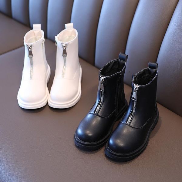 

boots brand autumn winter baby girls princess children' zipper leather mid-calf boot for school motorcycle, Black;grey