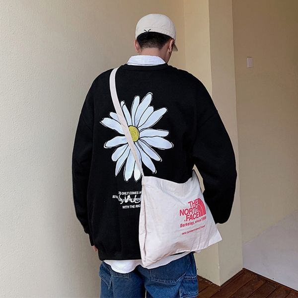 

v3zjw new 2020 autumn men's men's pullover pullovercoat pulloverround neck sweater klnry pullover daisy print casual coat fashion, Black