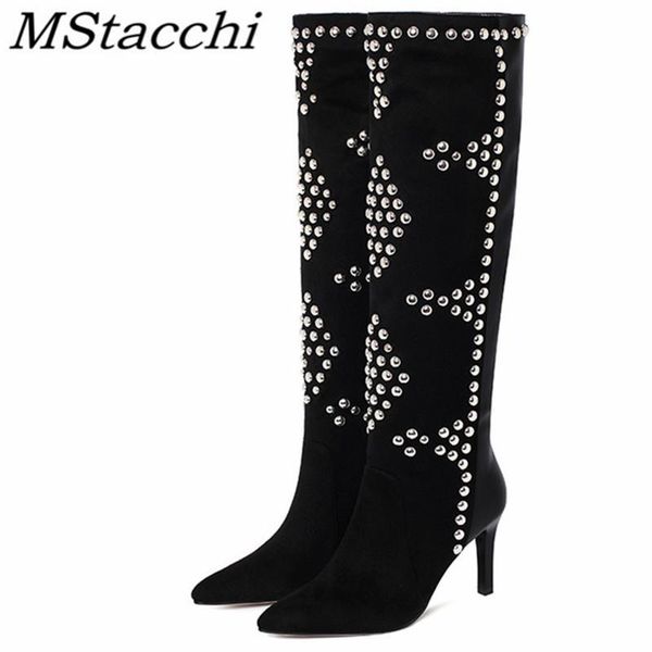 

sheep suede classics suede women boots plush rhinestone pointed toe thin heel sleeve boots 2020 winter women knee-length, Black