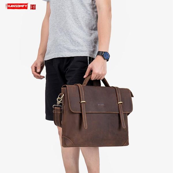 

briefcases vintage leather men's bag, business large-capacity handbags, briefcases, 14 inch lapbag ,shoulder messenger bags