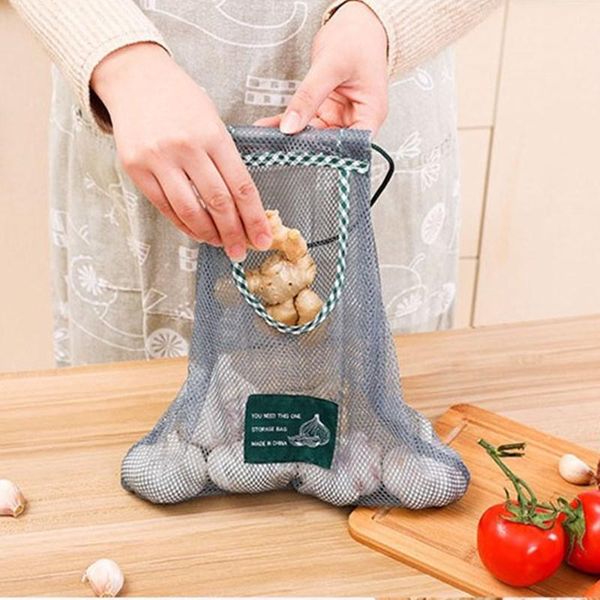 

portable reusable grocery bags fruit vegetable bag washable cotton mesh string organic organizer handbag short handle net tote