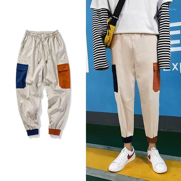 

patchwork color harem pants men 2020 mens streetwear casual joggers pants male fashions vintage cotton sweatpants1, Black