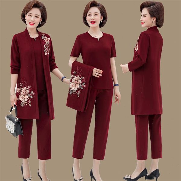 

womens 2021 spring autumn three piece sets floral printed long sleeve coat short and loose pants suits large size w284, Gray