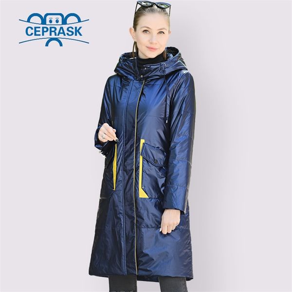 

new spring autumn women's parka thin women coat long plus size metallic fabric contrast color cotton jackets 201026, Black