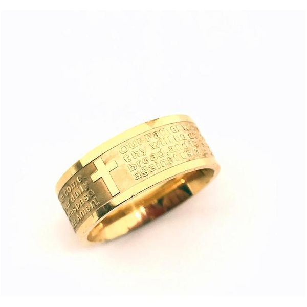 

gold silver stainless steel english lord's prayer cross etaching polishing ring(si jllaqw bdecoat