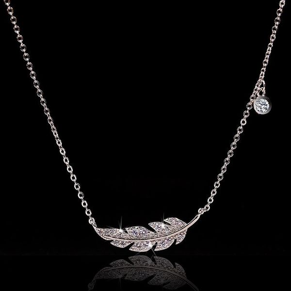 

pendant necklaces 2021 exquisite bohemia feather for women zircon collar necklace statement wedding jewelry, Silver