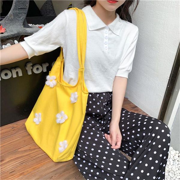 

bags for women 2020 summer women canvas shoulder bag daisy decoration printing harajuku style beach bags casual tote feminina