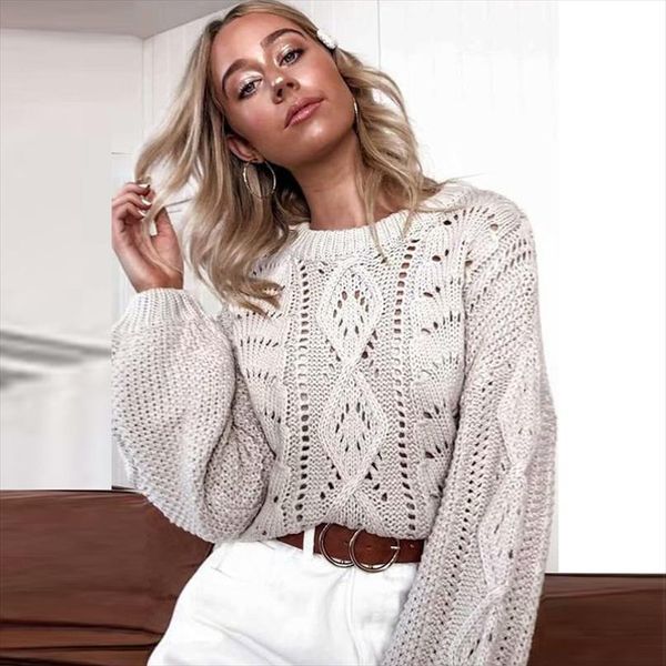 

women knitted sweater fall hollow jumper long sleeve ladies pullover knitwear elegant casual loose sweaters streetwear, White;black
