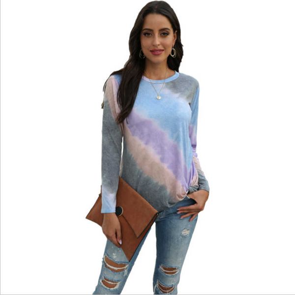 

ladies for fall and winter new products explosive round neck striped dyeing long sleeve t-shirt, White
