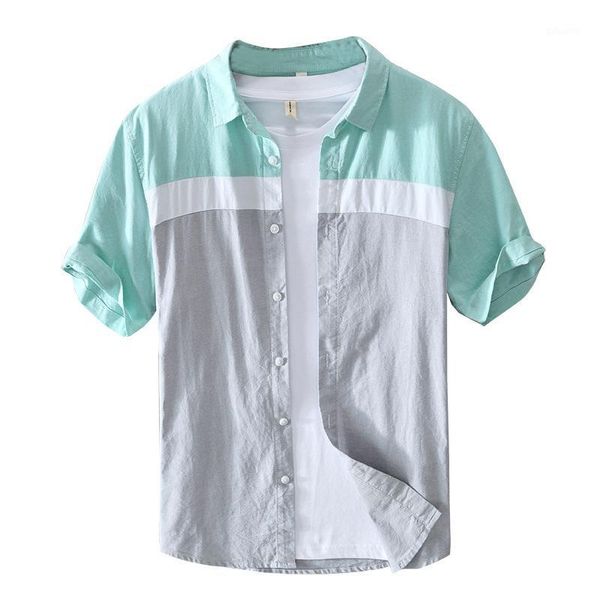 

patchwork shirts men 2020 new cotton short sleeved summer casual men shirt mens dress shirts1, White;black