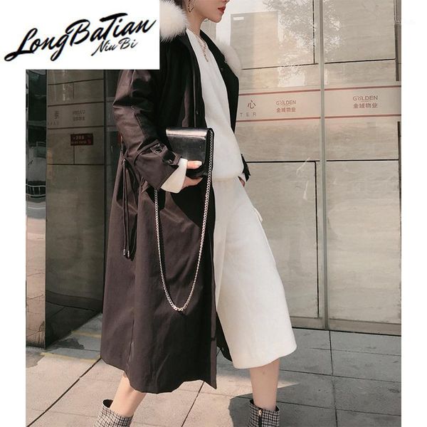 

coat women winter real fur collar hooded parkas woman 20%white duck down jackets female long jacket mulher jaqueta tn2571, Black