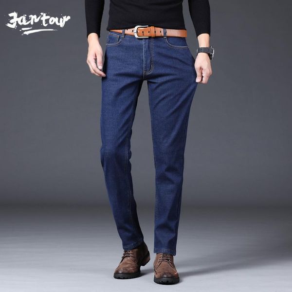 

brand 2020 new men's straight elastic jeans fashion business classic style jeans denim pants trousers male regular and fleece, Blue