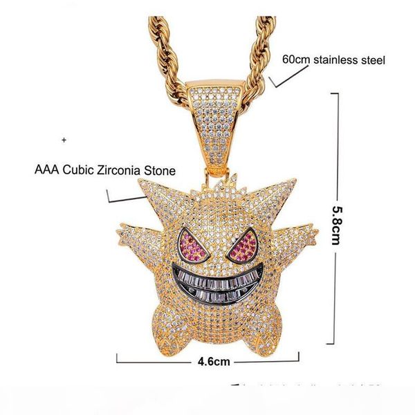 

gengar pendant necklace designer hip hop jewelry full rhinestone bling ice out gold silver necklaces with 24 inch chain for women men gift