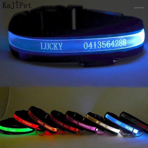 

dog collars & leashes custom lettering led collar personalized nylon pet tag cat adjustable glowing light night safety1
