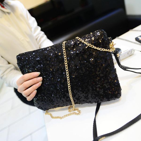 

evening party glitter large capacity sequins detachable strap club shoulder bag fashion chain zipper women