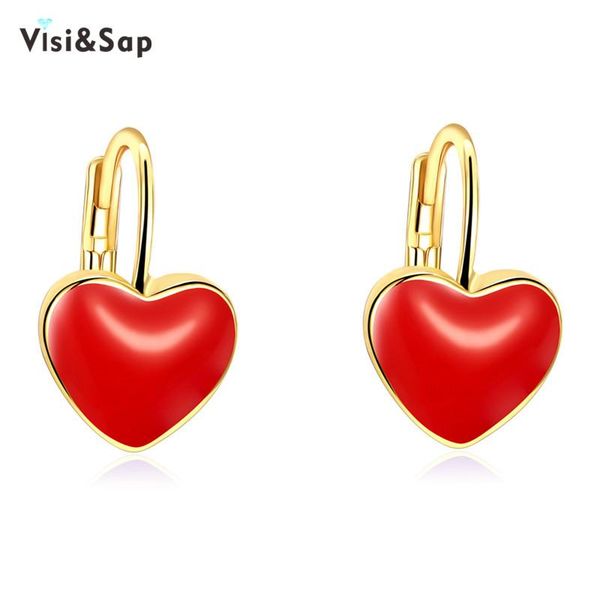 

hoop & huggie visisap 2021 red purple heart shape earrings for women valentine gifts cute fine earring gold color fashion jewelry vake161, Golden;silver