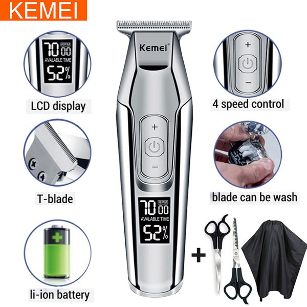 

kemei professional hair clipper beard trimmer mens hair trimmer lcd digital display cordless haircut electric razor 5