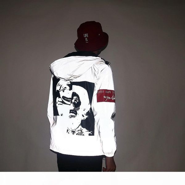 

новые мужской осенние мужчины женщина ветровки ой светоотражающие курток случайных хип-хоп с капюшоном шуба streetwear ночью блестящего hara, Black;brown