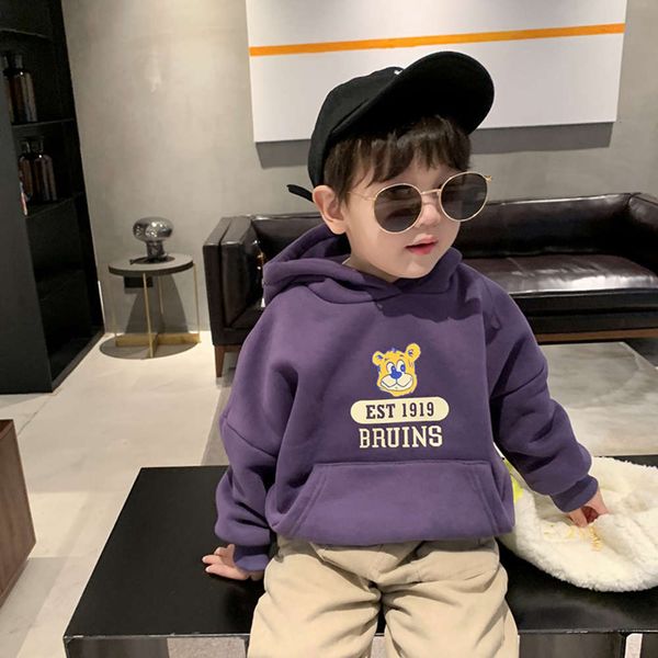 

plush hooded sweater fashion baby's boys' coat children's autumn and winter pullover korean 2020 24cf, Black