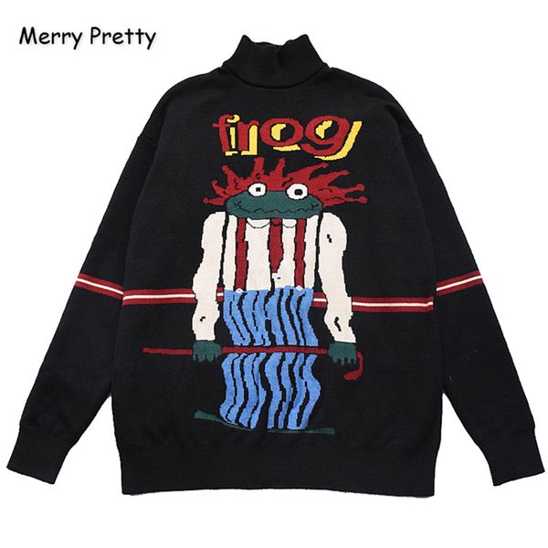 

merry pretty women's cartoon fore embroidery knitted sweaters winter thick warm vintage jacquard sweater knit pullovers 201031, White;black