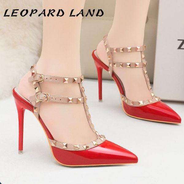 

leopard land women rivet pumps shoes pointed toe rivet women shoes thin heels hollow super high heel .zwm-9616, Black