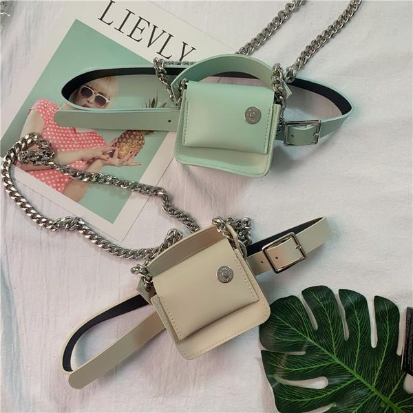 

mini girl waist pack hip hop personalized fashion waist belt bag summer square green beige phone pouch pack women da60yb