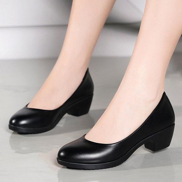 

women's large size shoes new fashion versitile fashion chunky-heel semi-high heeled simple work shoes for female, Black