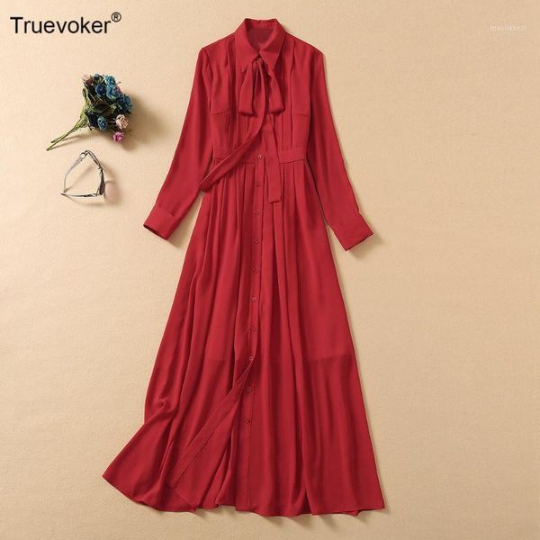 

truevoker lady high street christmas festival dress women's long sleeves bow collar mid calf length sweet red party dresses1, Black;gray
