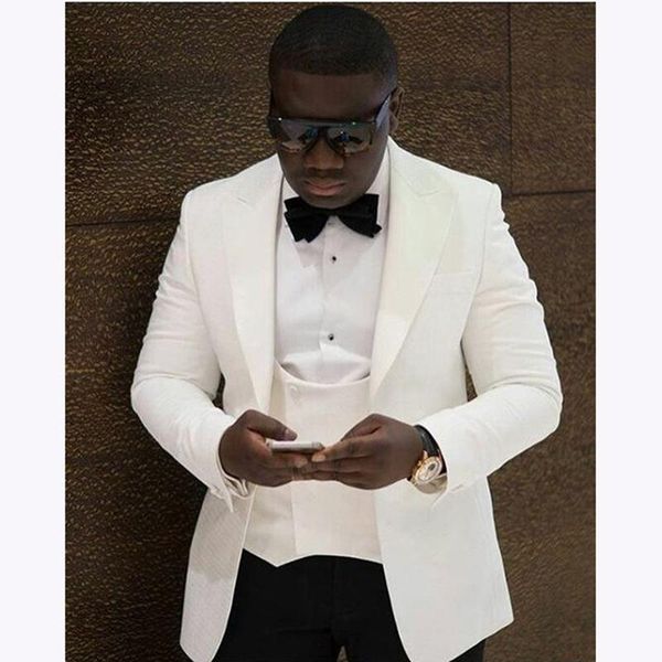 

2020 costume homme slim fit ivory double breasted vest formal trajes de hombre suit mens groom tuxedos men suits for wedding, White;black