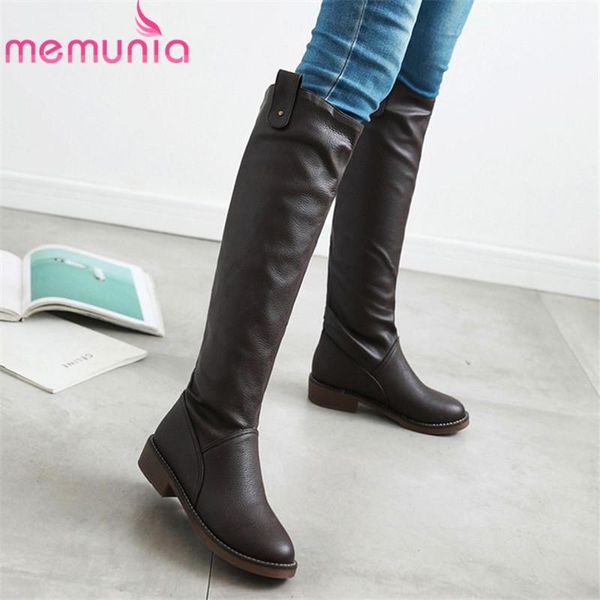 

memunia 2020 new arrival autumn knee high boots women round toe pu low heels casual shoes comfortable long boots female, Black