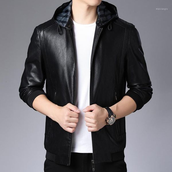 

winter leather jacket men's warm slim fashion solid color man streetwear business casual fur collar leather jacket men l-4xl1, Black