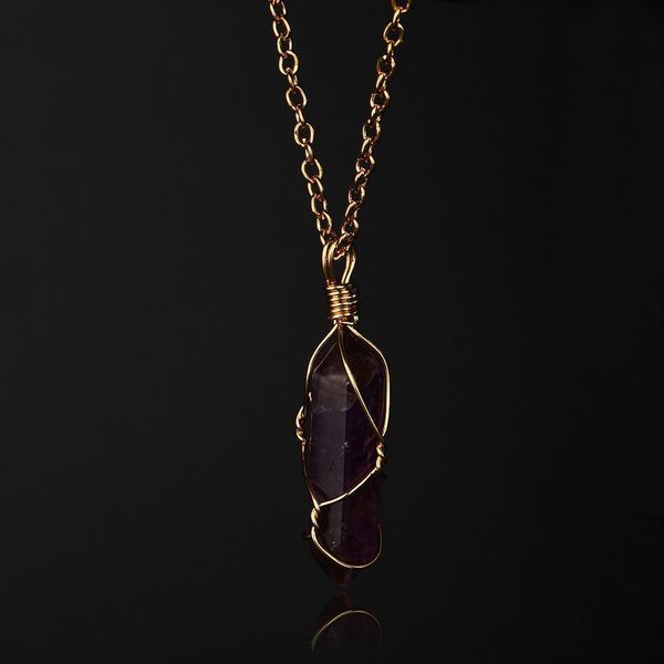 

point stone pendants shape natural hexagon chakra healing necklaces with gold chain for women jewelry giftthgf