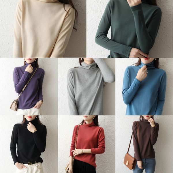 

women's 2020 new spring and autumn solid color high collar bottoming shirt long sleeve slim pile collar cotton knitted shirt 0b4cf 0, White;black