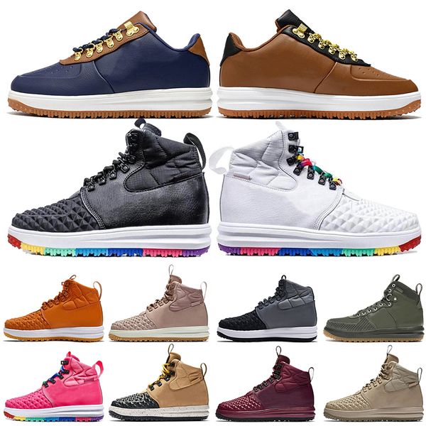 

2022 fashion lunar duckboot 1 outdoor sports shoes women mens high winter snow boots burgundy black medium olive gum red midnight navy blue, White;red