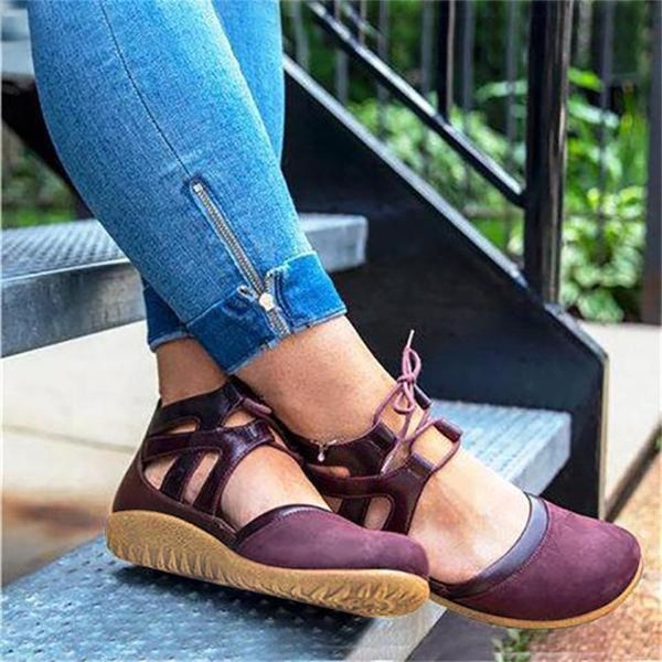 

women retro flat shoes fashion lace up round toe ankle short boots plus size soft casual female sandals buty damskie, Black
