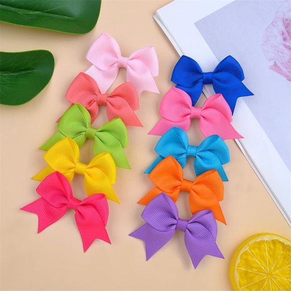 

solid color grosgrain ribbon bows with clips girl hair bows boutique hair clips handmade bowknot clips baby kids hair accessories, Slivery;white