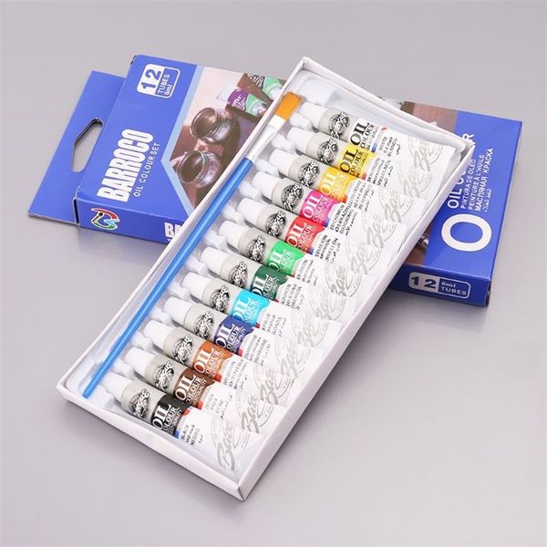 12 colori pittura acrilica disegno pigmento pittura a olio tubo da 6 ml con set di pennelli forniture per artisti W91A 201226