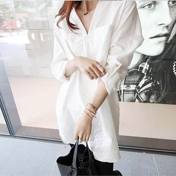 

2021 cotton shirt women white long sleeve loose casual blouse womens turn-down collar spring autumn and blouses long shirts1