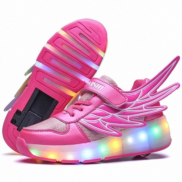 

Blue Pink Black USB Charging Fashion Girls Boys LED Light Roller Skate Shoes For Children Kids Sneakers With Wheels One wheels #rk2R