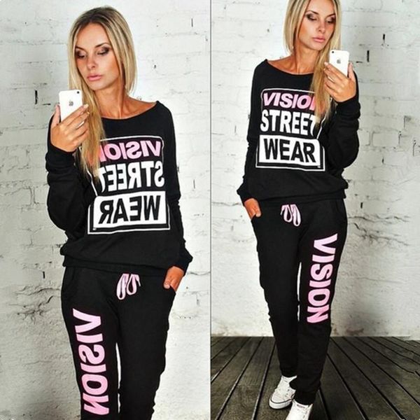 

women's set letter print 2 piece tracksuit suits sweatshirt sport trouser suit 2020 autumn winter casual 2 pcs female streetwear1, White