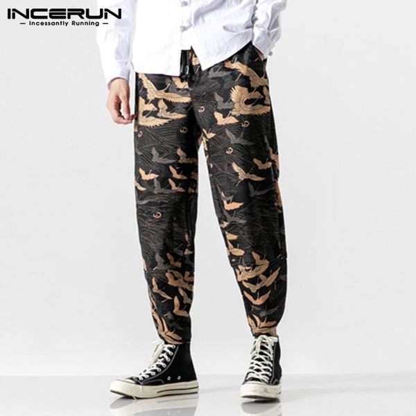 

incerun men harem pants printing elastic waist joggers retro streetwear pockets casual trousers men 2020 loose long pants s-5xl1, Black