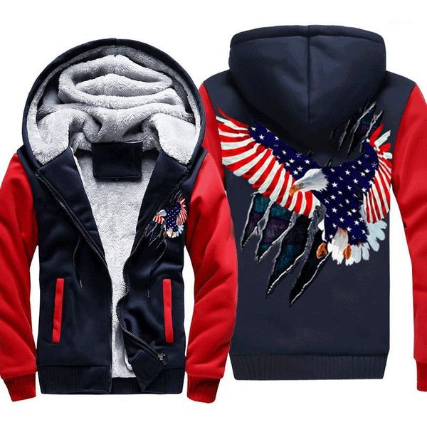 

flying american flag eagle printing thick men's winter jackets1, Black